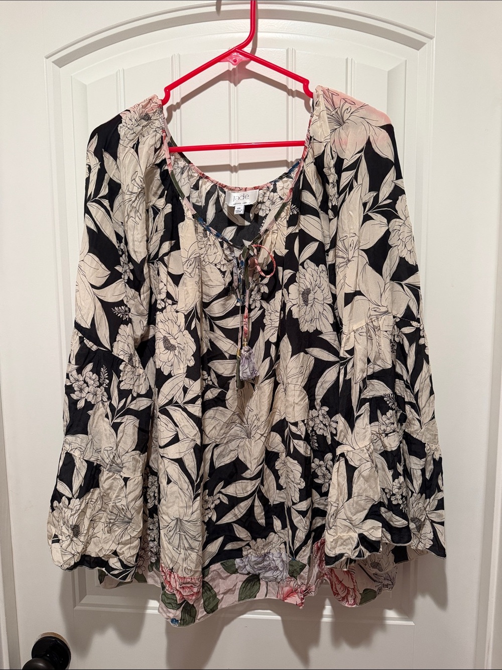 Johnny Was Black and Cream Floral Peasant Tunic